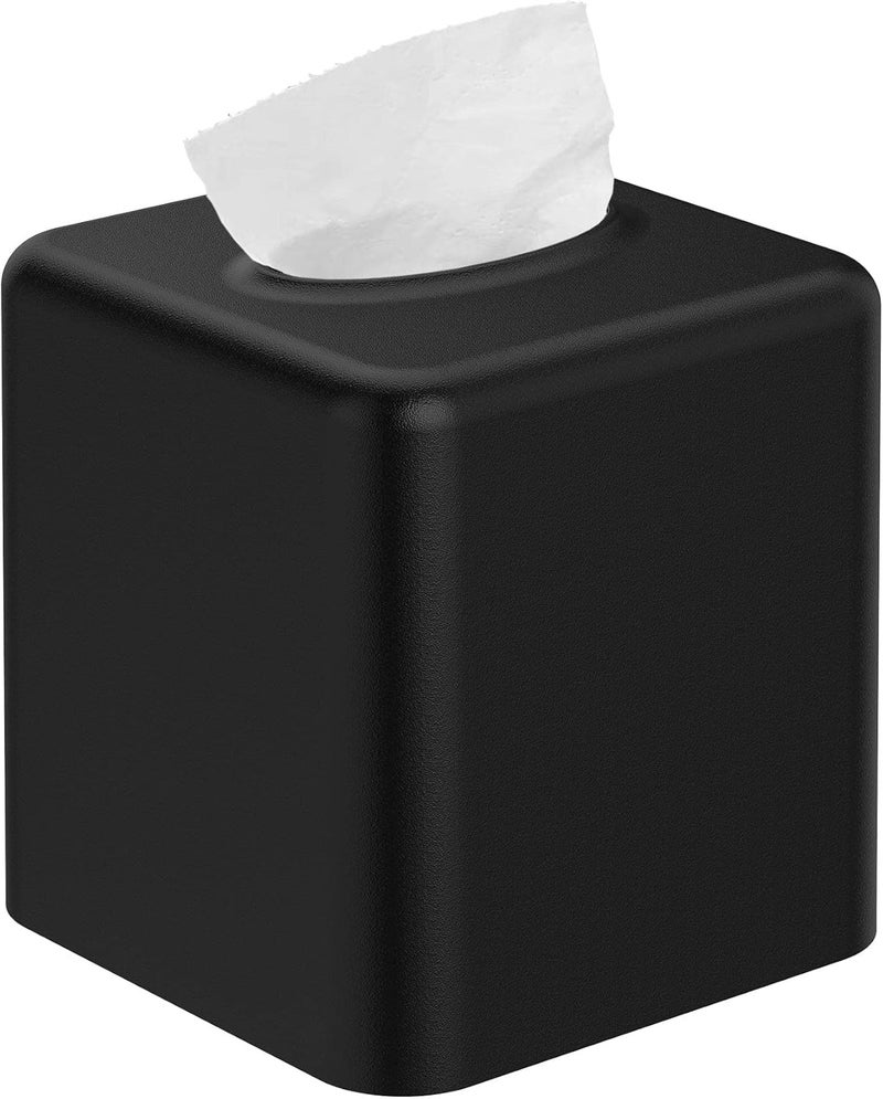 Livelab Tissue Box Cover, Square Metal Tissue Box Holder Modern Decor Facial Napkin Holder Tissue Box Dispenser for Bathroom Vanity Countertop, Living Room, Bedroom, Office - Black - Image 1